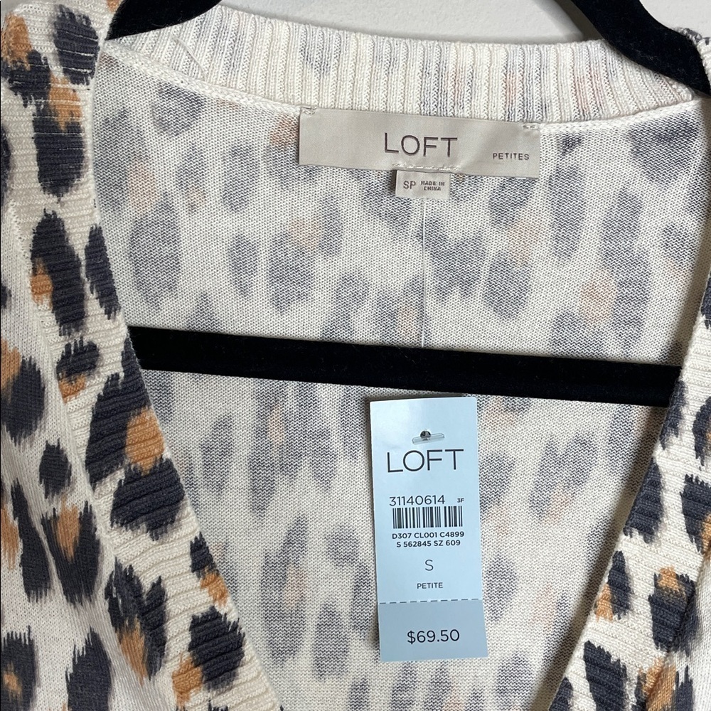 LOFT | Leopard Print Cotton Cardigan Size Small Petite NWT - Picture 3 of 5